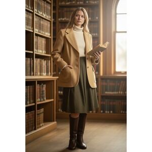 Junior House Blazer Size 11/12 Tan Wool Blend Vintage‎ 70s Academia Pocket